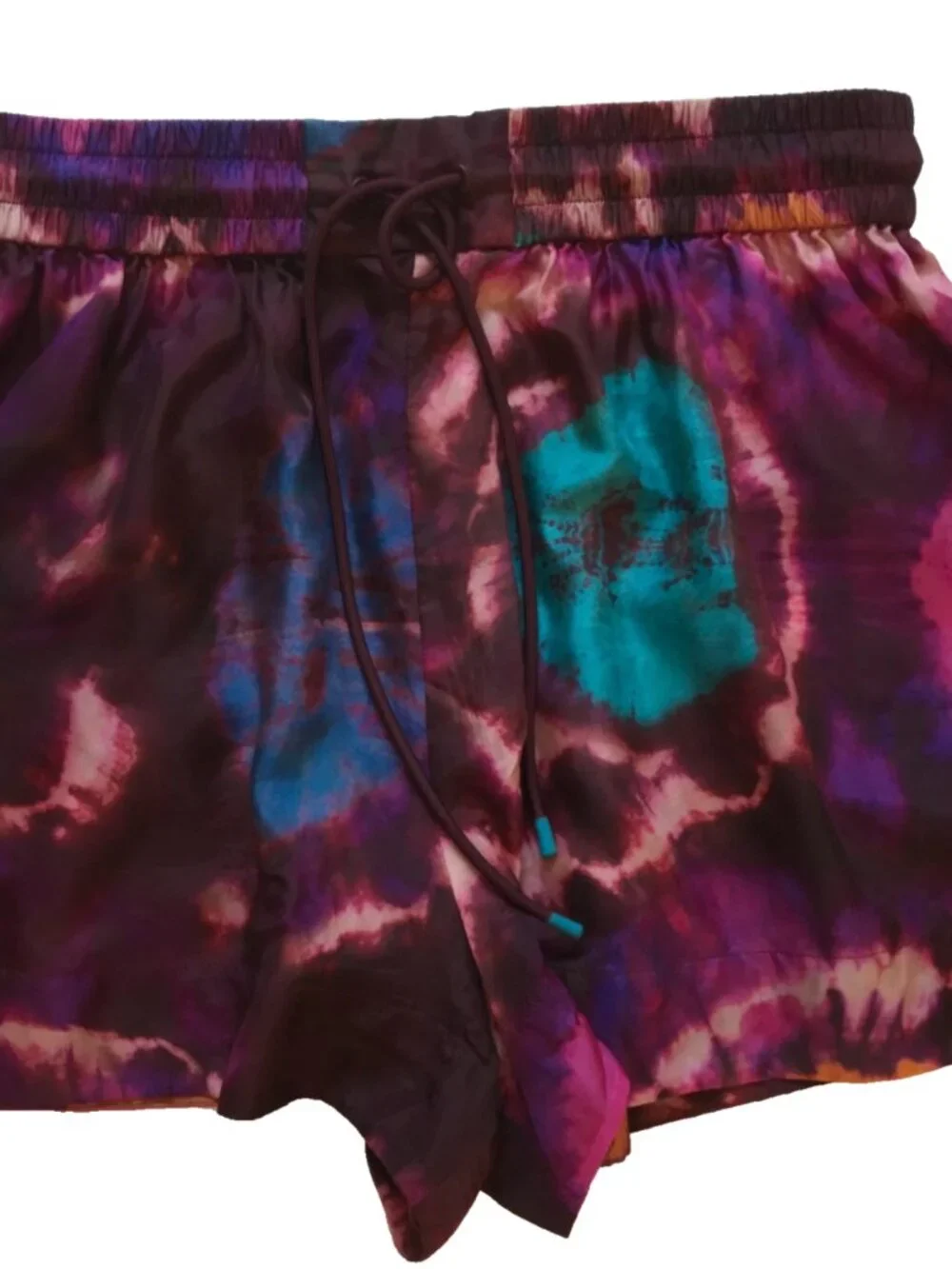 Zimmermann Acadian Tie Dye Shorts Womens 2 Medium Purple Pink High Rise Silk